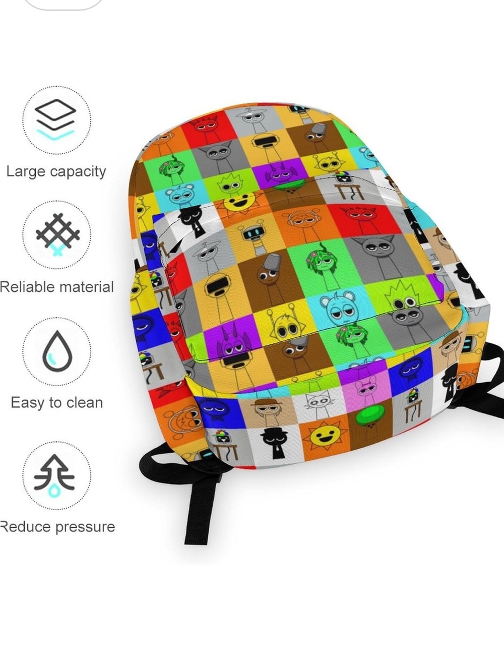 Kids Colorful Character Patchwork Backpack - Multicolor - Picture 6 of 7
